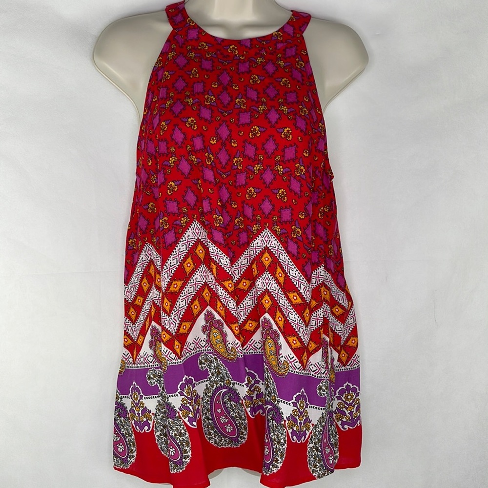 Kenar Cutaway Shoulder Red Purple Orange Paisley Floral Print Top